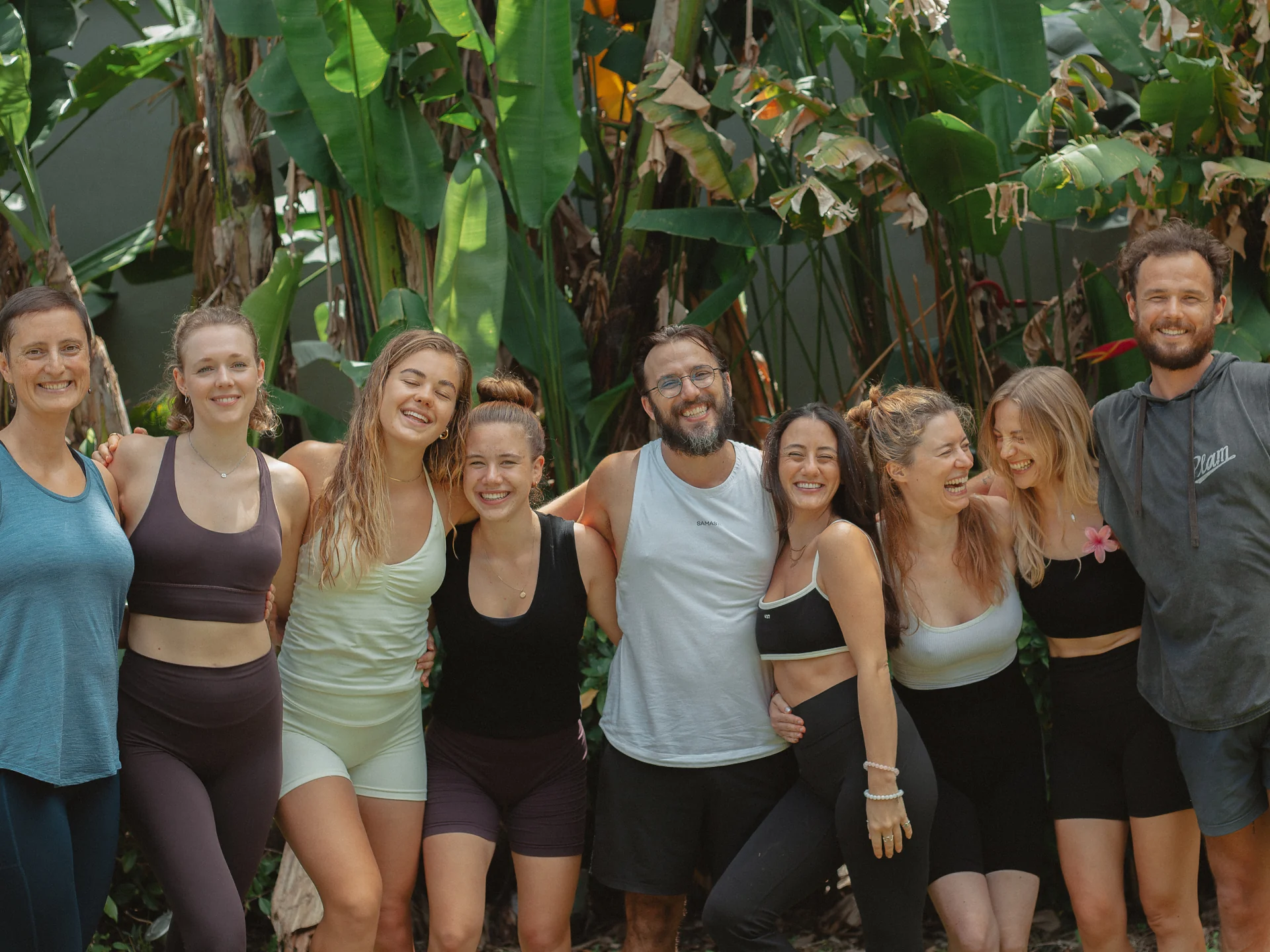 The Samasti Yoga team in the garden in Canggu, Bali